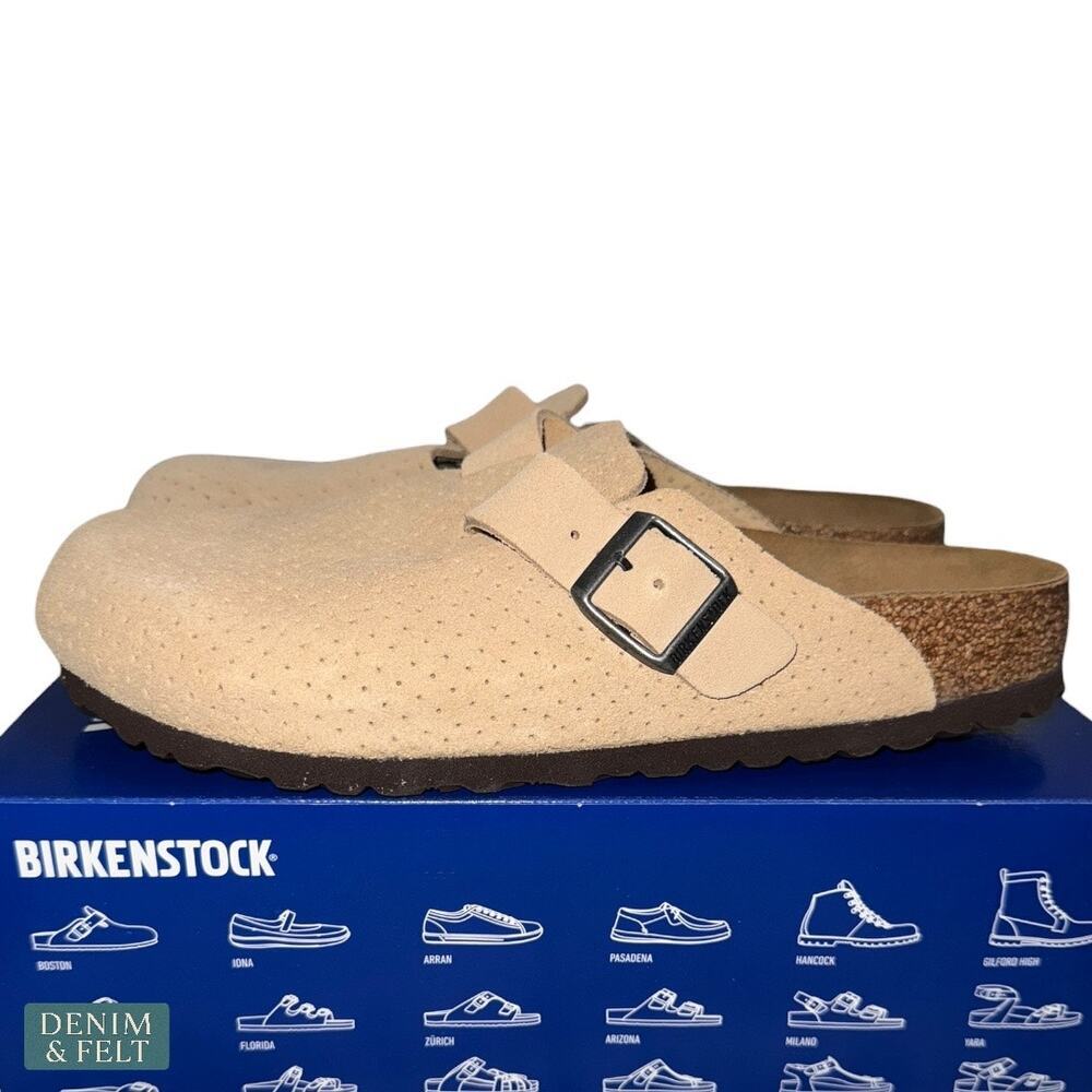 NEW Birkenstock Boston Emboss Dots New Beige Suede Clogs 42 Narrow Fit Comfort - Picture 9 of 16